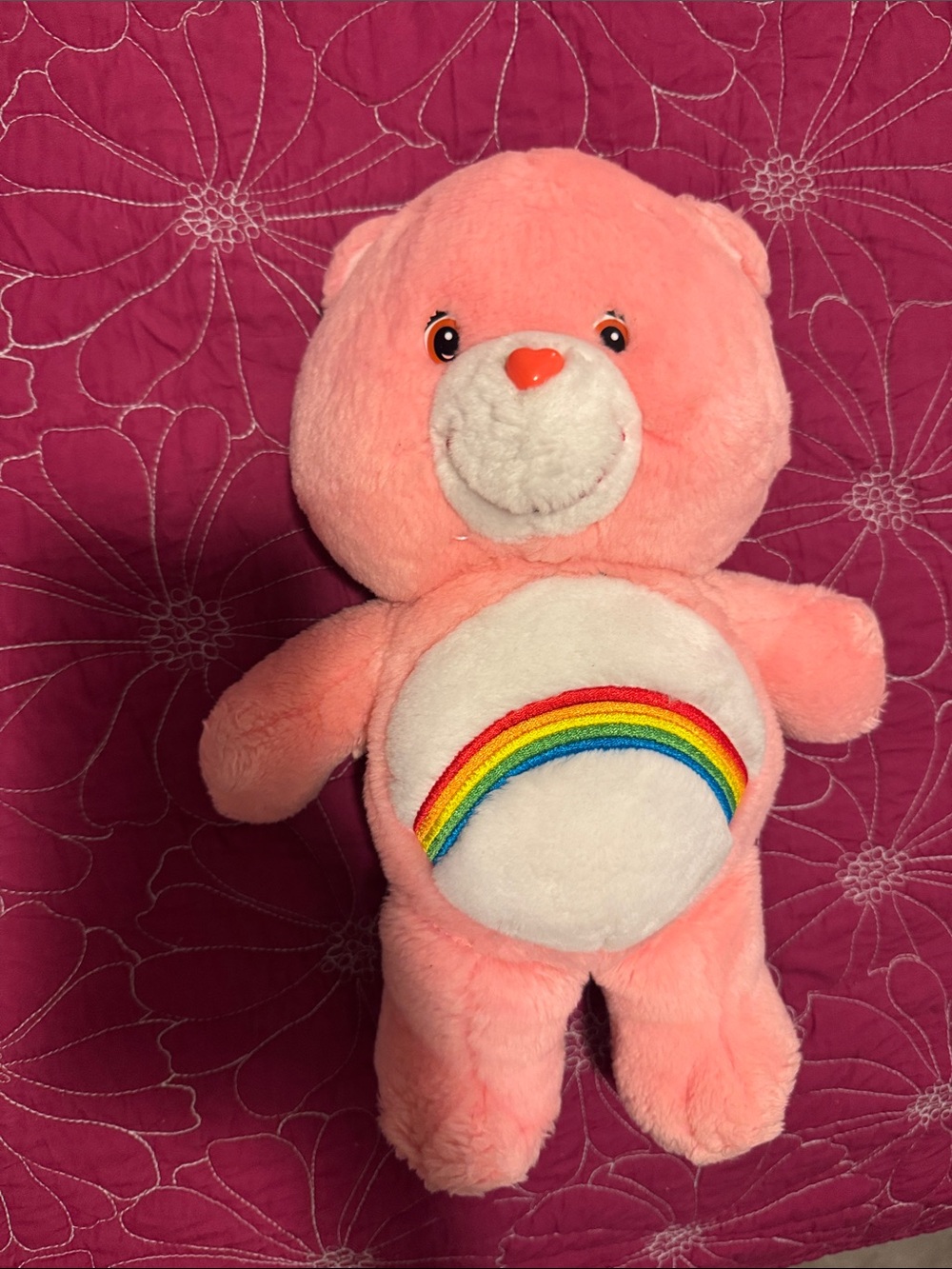 Pink Rainbow Belly Plush Bear Stuffed Toy